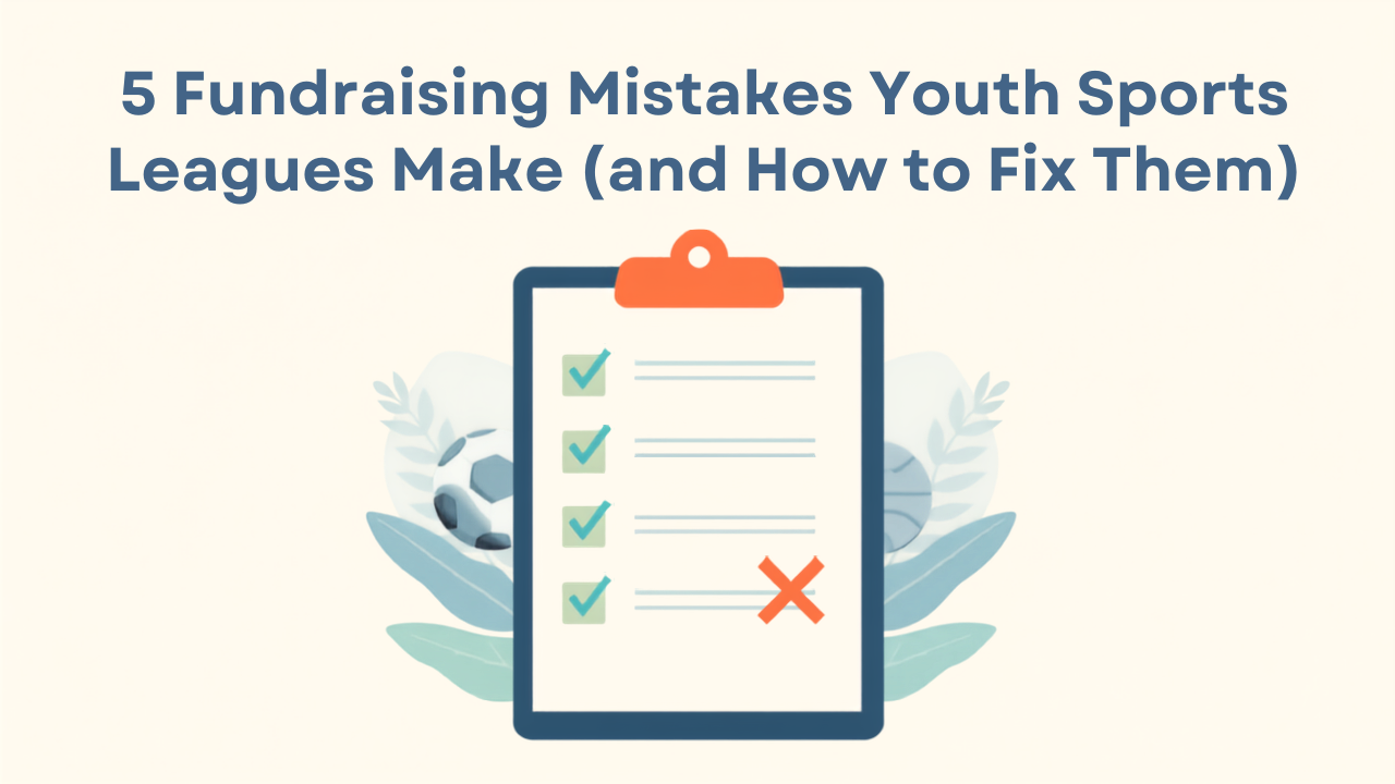 Illustration of a checklist with checkmarks and a corrected mistake, representing common youth sports fundraising mistakes and how to fix them
